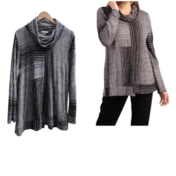 Habitat Gray Black Textured Patchwork
Cowl Neck Step HemTunic Blouse Size Large - Picture 1 of 12